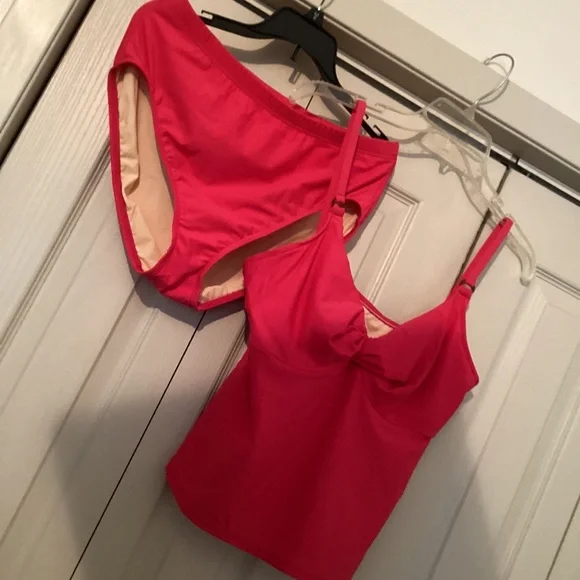 LANDS END Ladies Sz 14 TANKINI SET dark pink - Picture 1 of 10